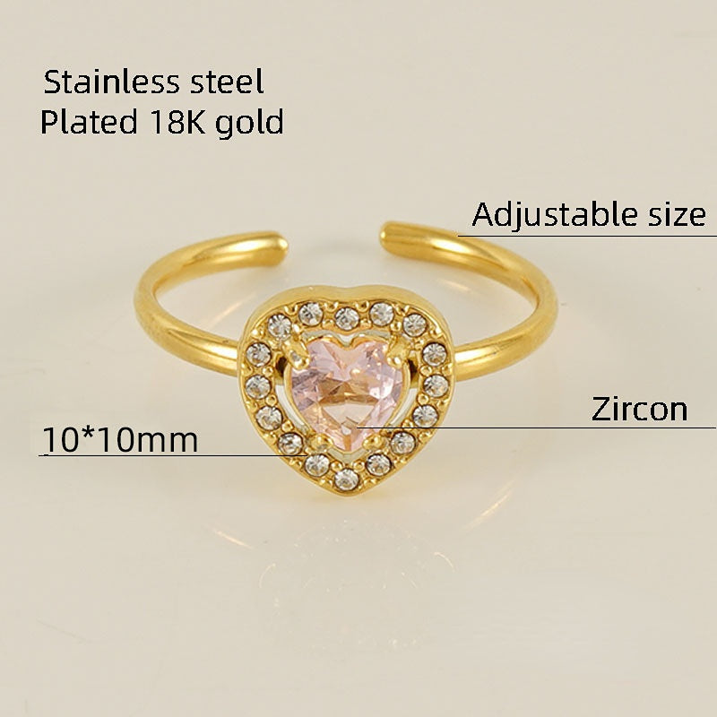 Wholesale Titanium Steel Plated 18K Gold Opening Adjustable Heart Ring